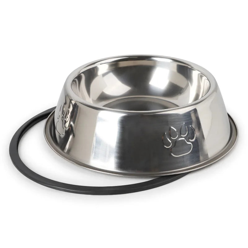 Comedouro/Bebedouro Antiderrapante em Inox para Cães e Gatos
