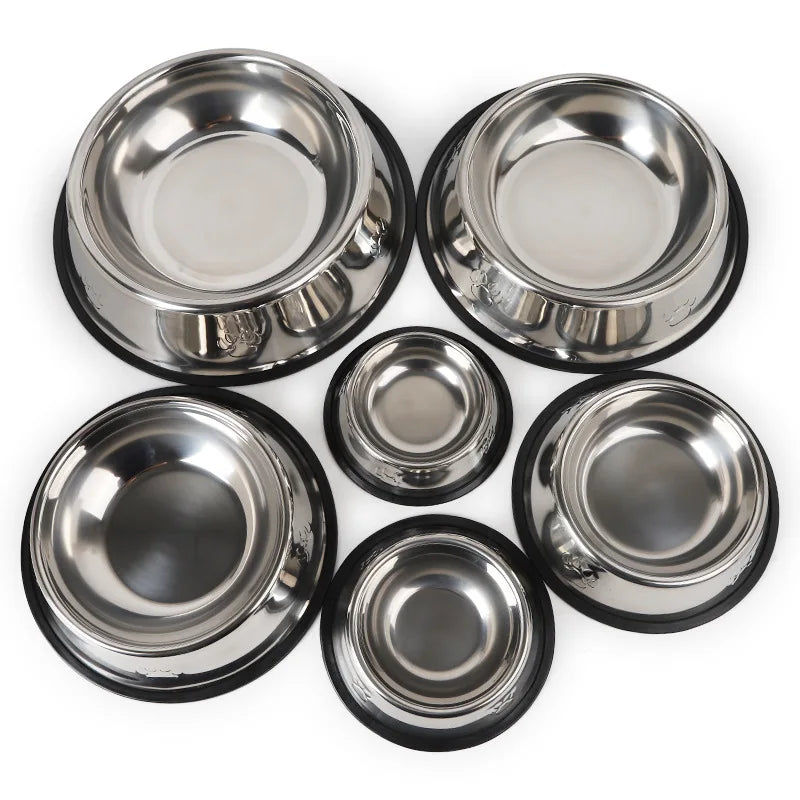 Comedouro/Bebedouro Antiderrapante em Inox para Cães e Gatos